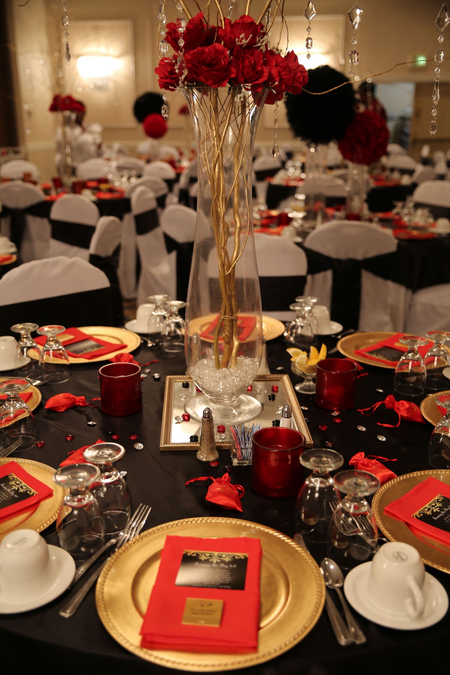 Black And Gold Birthday Decorations
 Red black and gold table decorations for 50th birthday