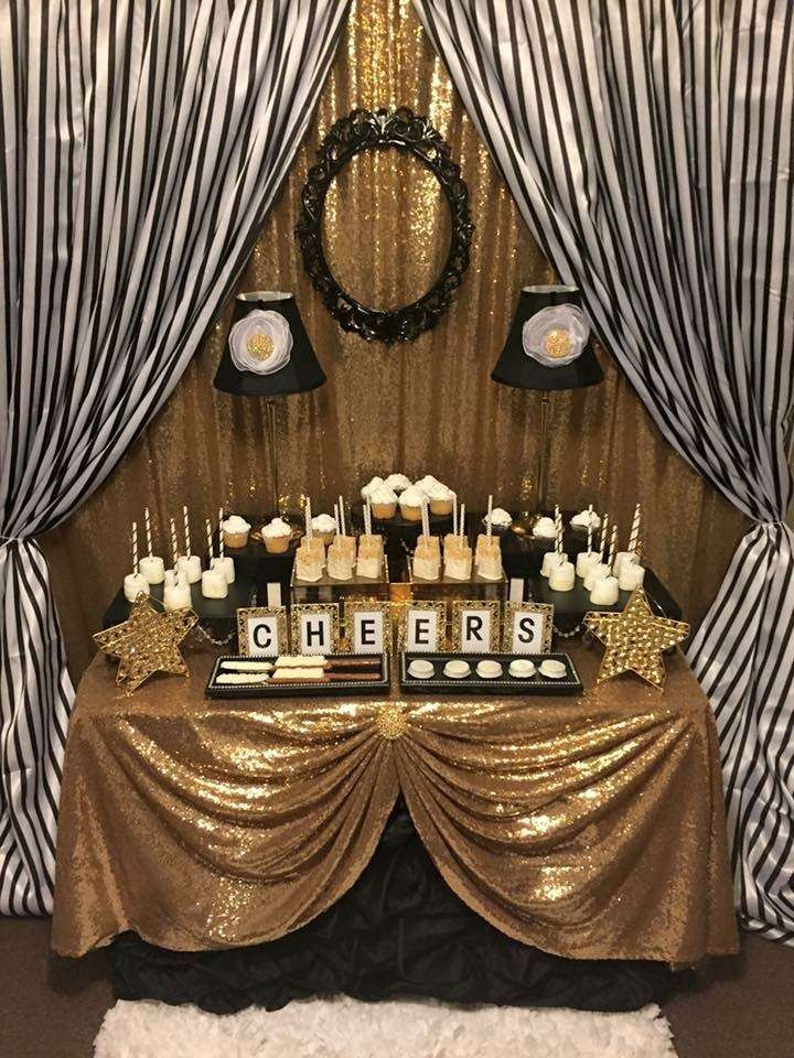 Black And Gold Birthday Decorations
 Black and White Stripes with Gold Sparkle Birthday Party