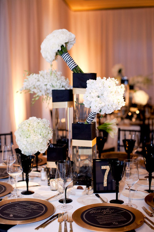 Black And Gold Wedding Theme
 Glamorous Black White and Gold Wedding with Sequin
