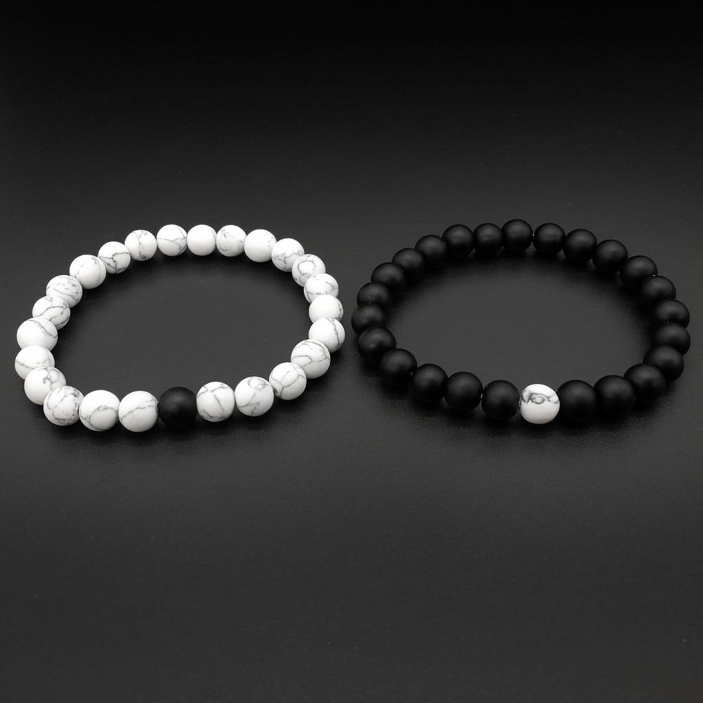 Black And White Bracelet
 2Pcs Set Couples Distance Bracelet Classic Natural Stone