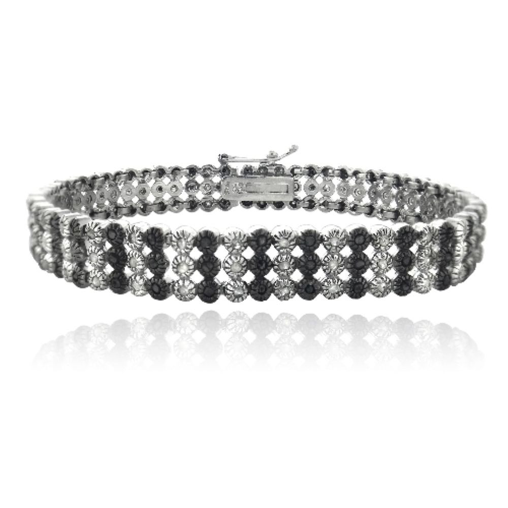 Black And White Bracelet
 925 Sterling Silver 2Ct Black And White Diamonds Three Row
