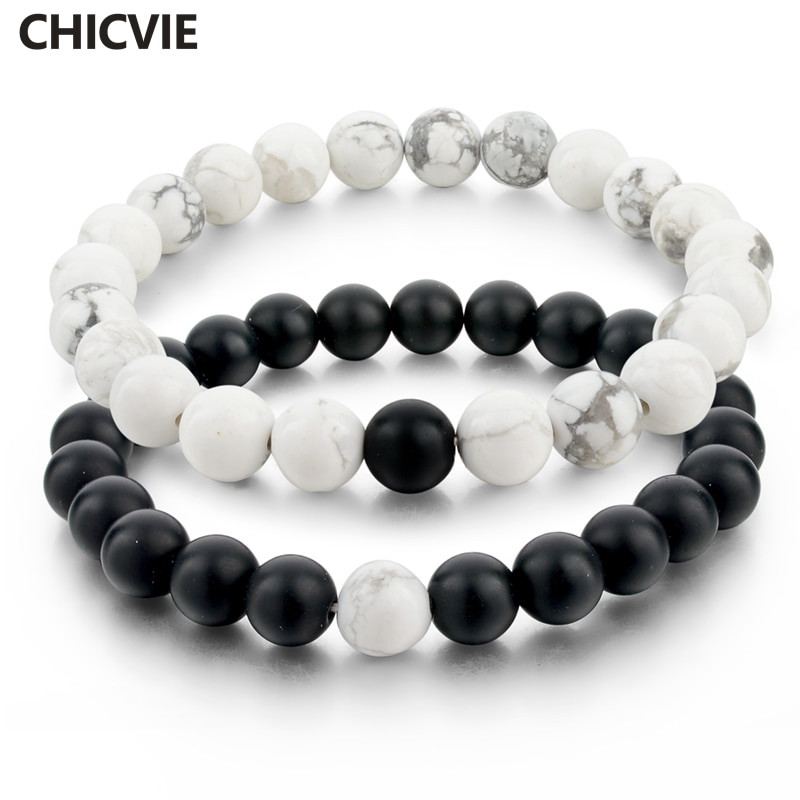 Black And White Bracelet
 CHICVIE Black and White Natural Stone Distance Bracelets