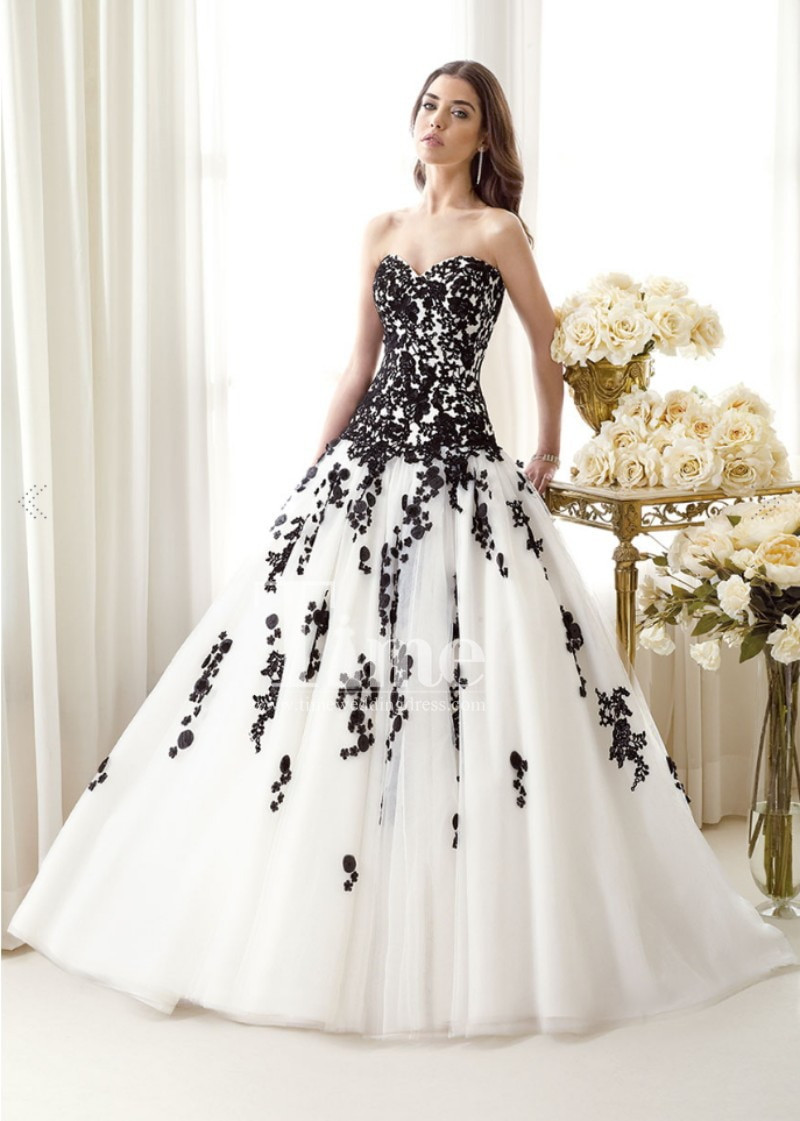 Black And White Wedding Dresses
 Tulle Ball Gown Sweetheart Black And White Wedding Dresses