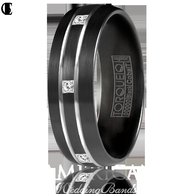Black Cobalt Wedding Bands
 His 7mm Diamond Eternity Black Cobalt Wedding Ring from