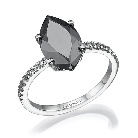 Black Diamond Solitaire Engagement Ring
 Marquise Black Diamond Engagement Ring white gold with white