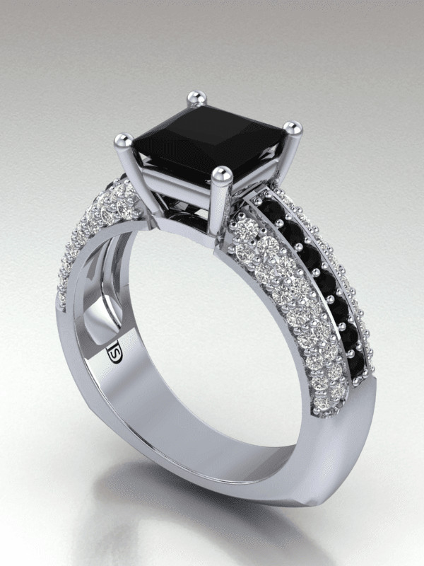 Black Diamond Solitaire Engagement Ring
 Exclusive Princess Cut Black Diamond Engagement Ring