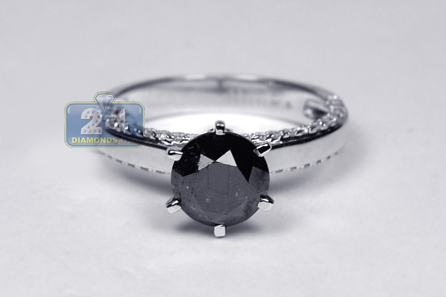 Black Diamond Solitaire Engagement Ring
 Womens Black Diamond Solitaire Engagement Ring 14K Gold 3