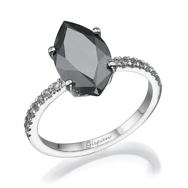 Black Diamond Wedding Band
 Marquise Black Diamond Engagement Ring white gold with white