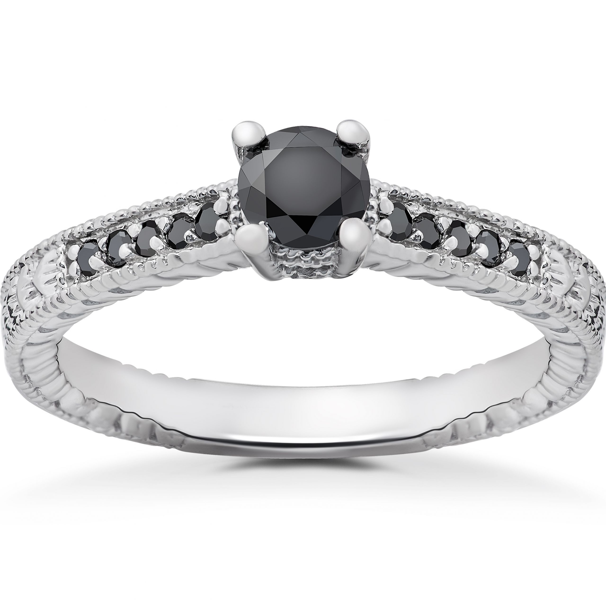 Black Diamond Wedding Band
 1 2 ct Black Diamond Vintage Engagement Ring 14k White