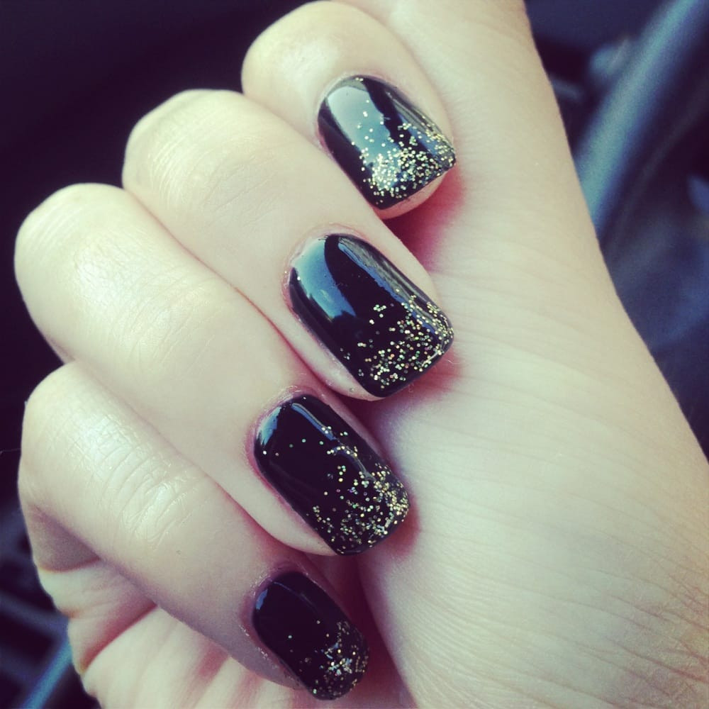 Black Glitter Ombre Nails
 Black gel nails with gold glitter ombré Yelp