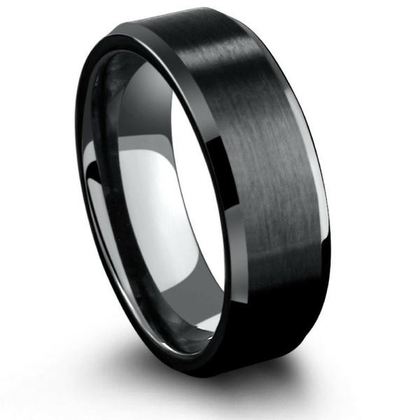 Black Mens Wedding Band
 8mm Mens Black Tungsten Wedding Ring With Matte Center