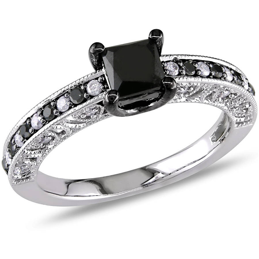 Black Princess Cut Engagement Rings
 Miabella 1 Carat T W Black and White Princess Cut