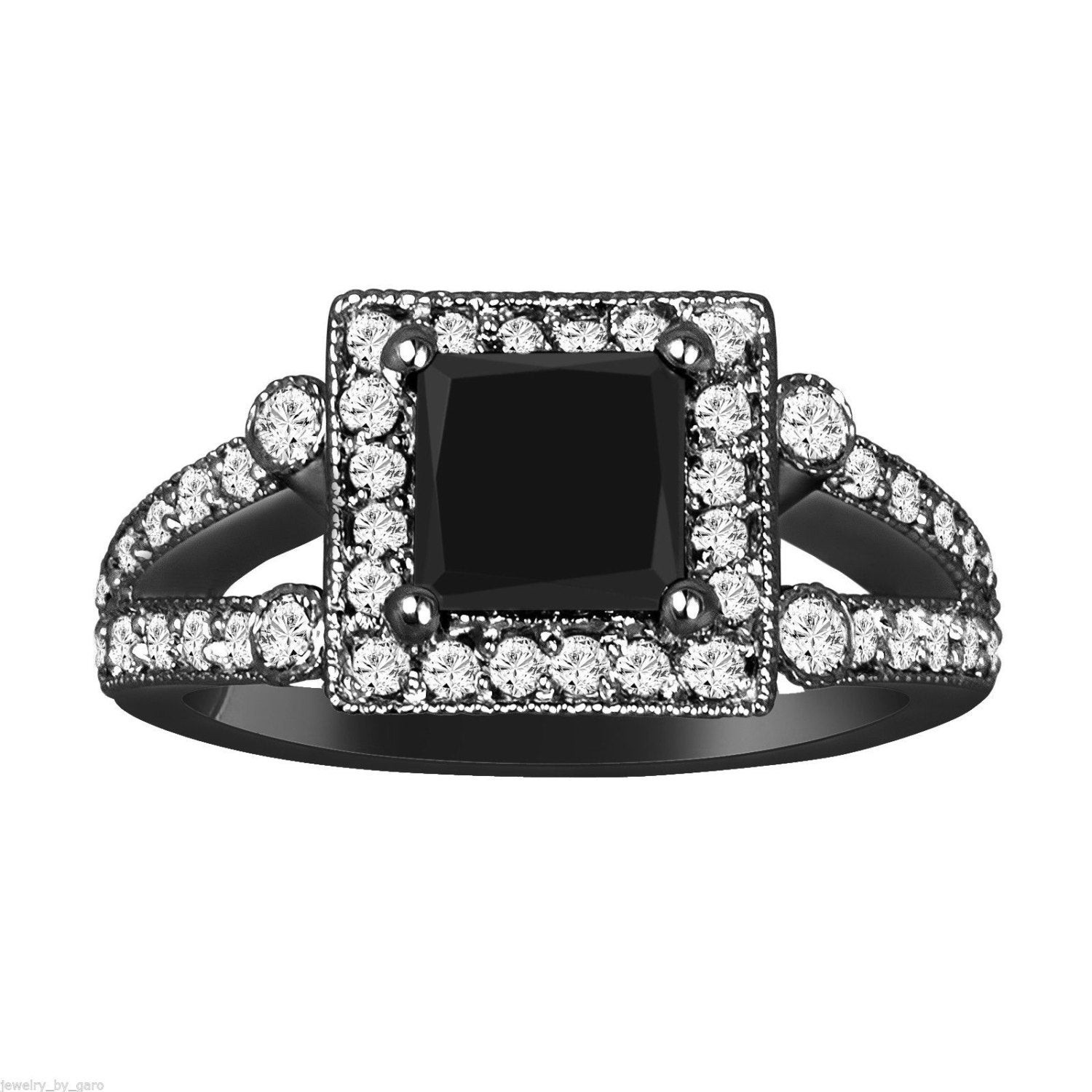 Black Princess Cut Engagement Rings
 Princess Cut Black Diamond Engagement Ring 1 82 Carat Vintage