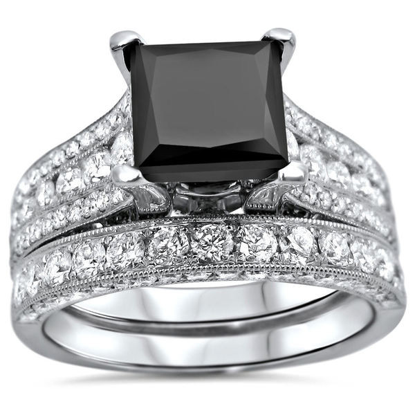 Black Princess Cut Engagement Rings
 18k White Gold 4 1 2ct UGL certified Black Princess cut