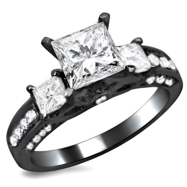 Black Princess Cut Engagement Rings
 14k Black Gold 1 1 2ct TDW Certified 3 stone Enhanced