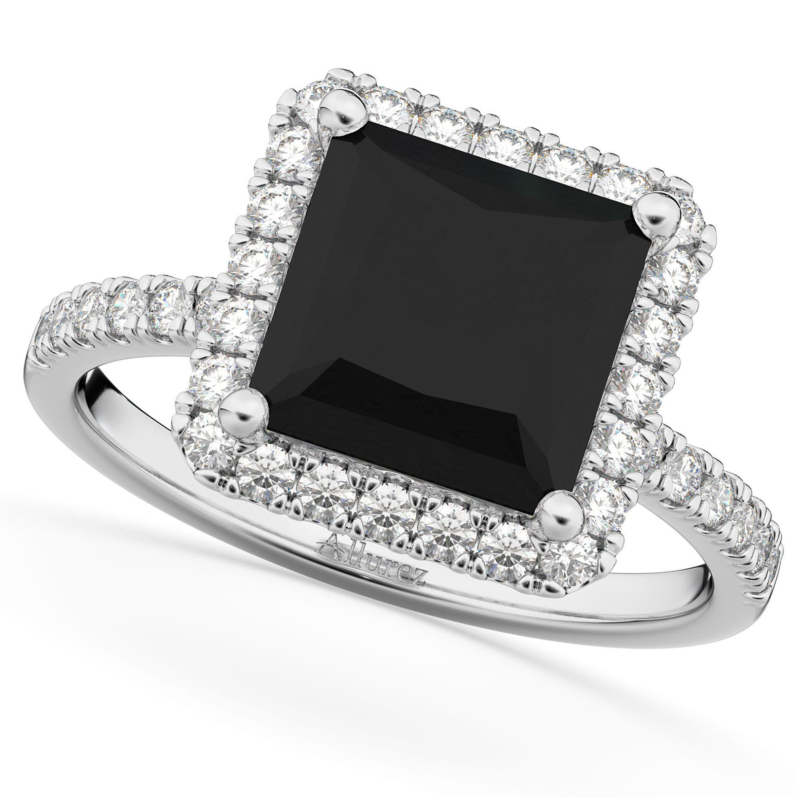 Black Princess Cut Engagement Rings
 Princess Cut Halo Black Diamond Engagement Ring 14K White
