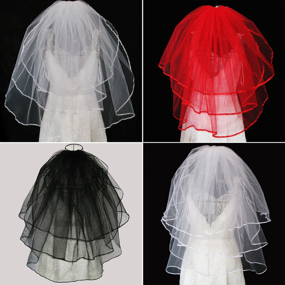 Black Veil Wedding
 White Black Red Veil Wedding Three Layer Veil Short With
