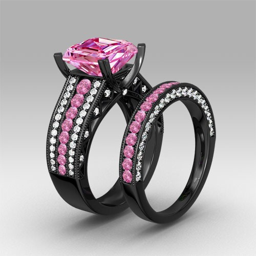 Black Wedding Rings With Pink Diamonds
 Pink and White Cubic Zirconia Asscher Cut Engagement Ring