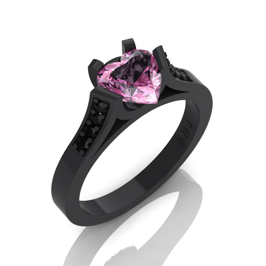 Black Wedding Rings With Pink Diamonds
 Gorgeous 14K Black Gold 1 0 Ct Heart Light Pink Sapphire