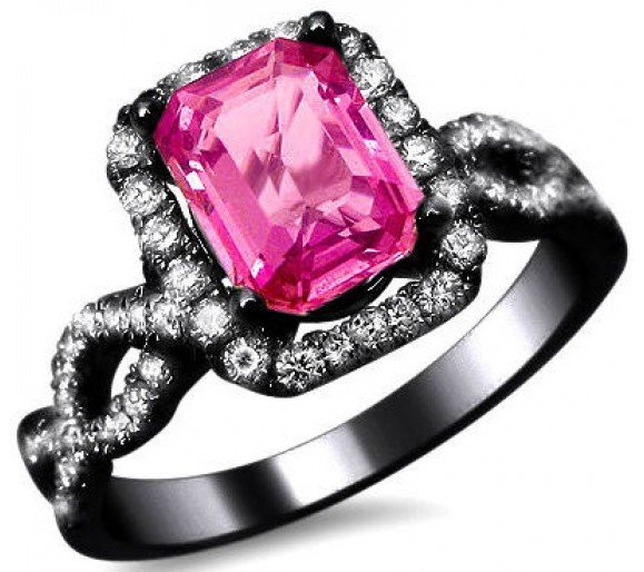 Black Wedding Rings With Pink Diamonds
 Black and Pink Engagement Rings for Women Wedding and