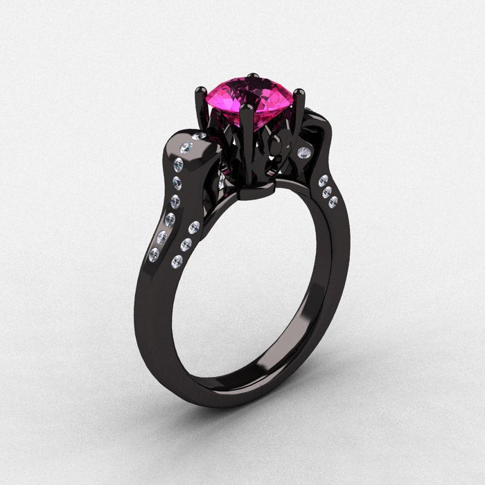 Black Wedding Rings With Pink Diamonds
 14K Black Gold Pink Sapphire Diamond Wedding Ring Engagement