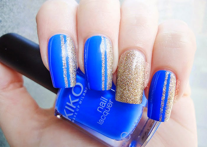 Blue And Gold Nail Designs
 Silvia Lace Nails Blue and gold glitter nail art