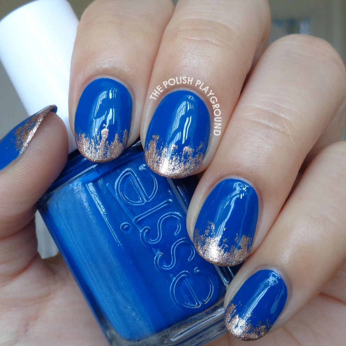 Blue And Gold Nail Designs
 The Polish Playground Royal Blue with Rose Gold Tips