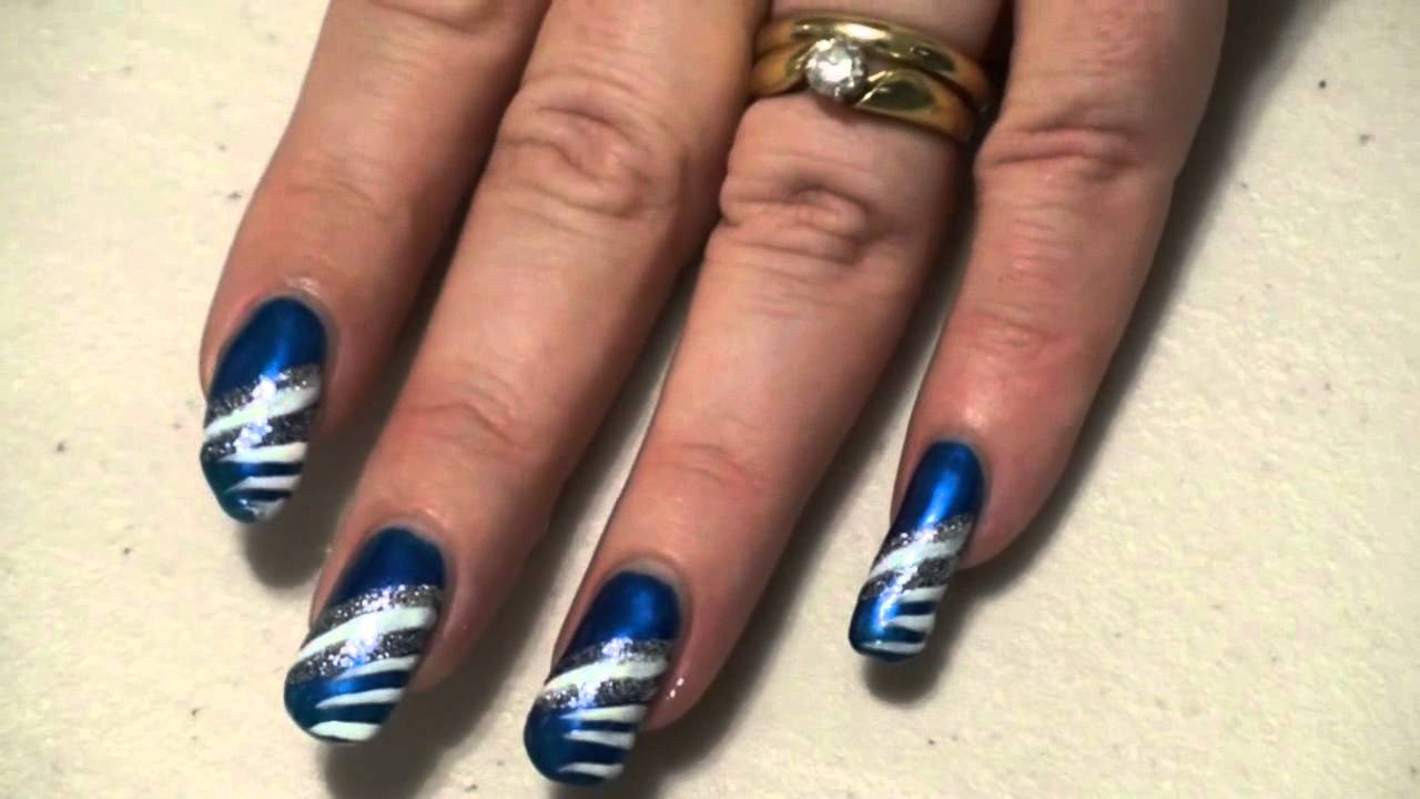 Blue And White Nail Designs
 Sparkly Blue White & Silver Nail Art Design Easy