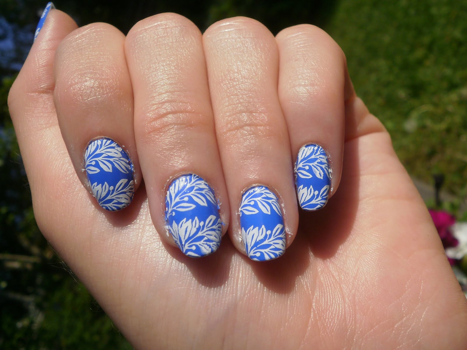 Blue And White Nail Designs
 Crazy About Nails Blue and white stamping nail art