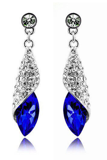 Blue Drop Earrings
 Crystal Jewellery Diamond Shine Rhinestone Dark Royal Blue