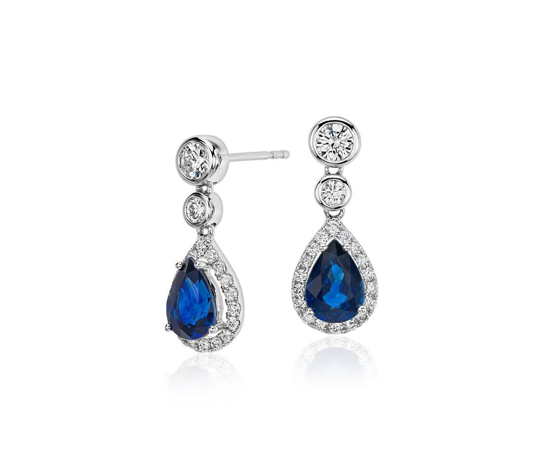 Blue Drop Earrings
 Sapphire and Diamond Pear Drop Earrings in 18k White Gold