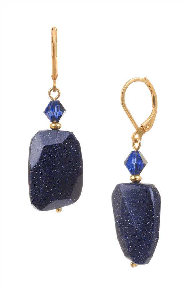 Blue Drop Earrings
 Navy Blue Goldstone Drop Earrings Dark Blue & Gold Earrings