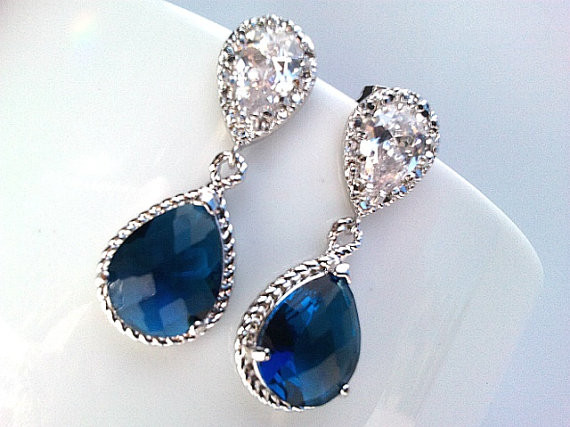 Blue Drop Earrings
 Sapphire Navy Earrings Blue Wedding Earrings Navy post