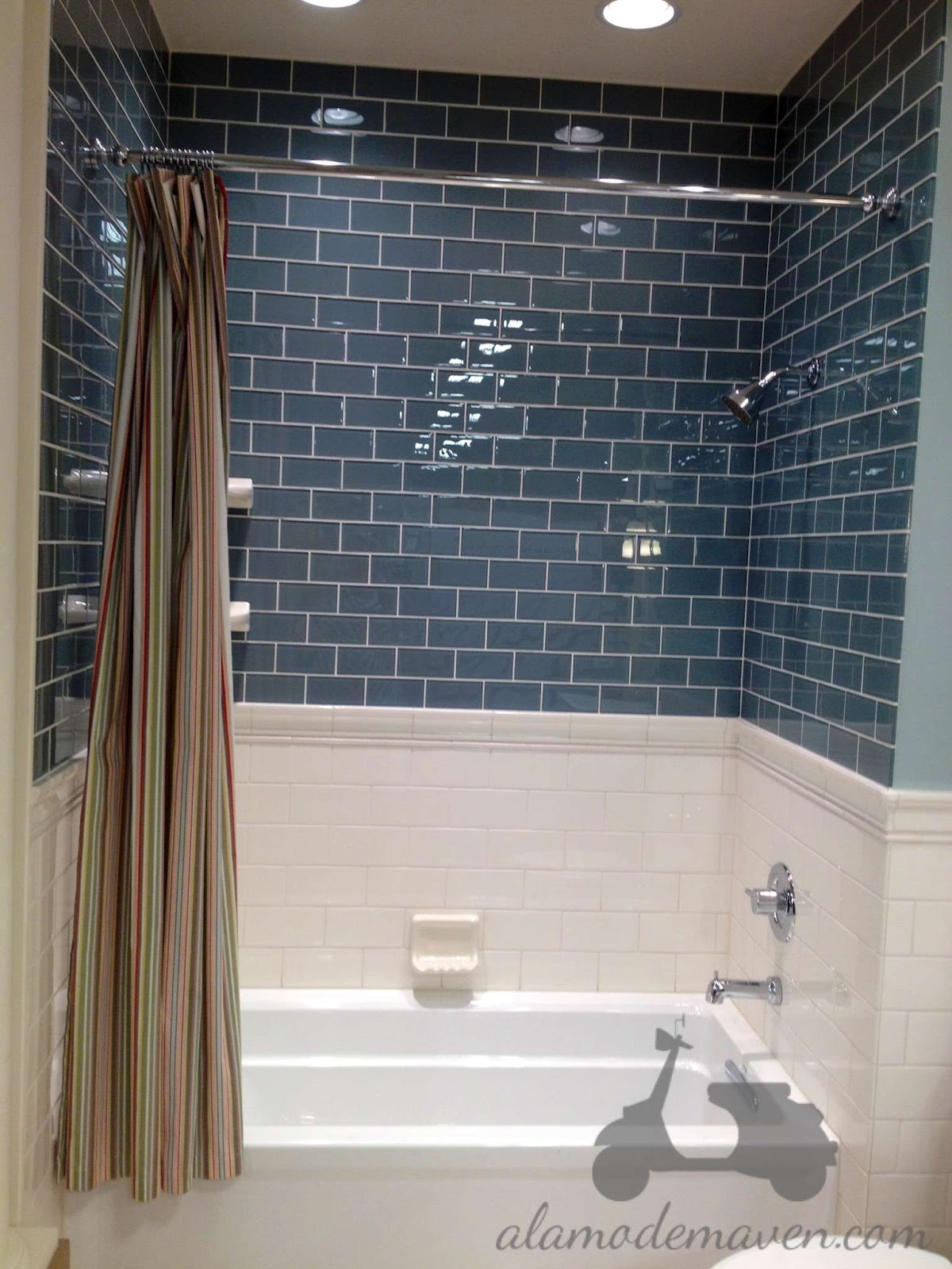 Blue Glass Tile Bathroom
 alamode I m Talkin Tile Carrera Marble Backsplash Tiles