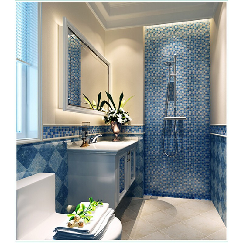 Blue Glass Tile Bathroom
 blue crystal glass tile crackle wall tile backsplshes