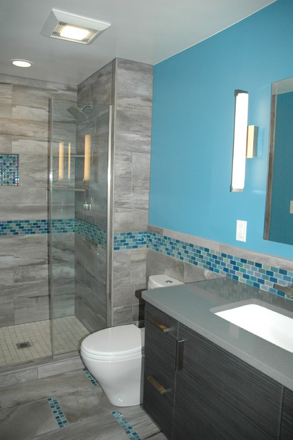 Blue Glass Tile Bathroom
 Master Bath Blue Glass Mosaic Accent Tile