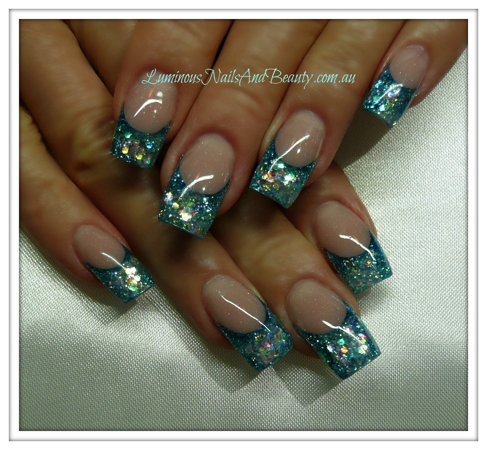 Blue Glitter Acrylic Nails
 Luminous Nails June 2012