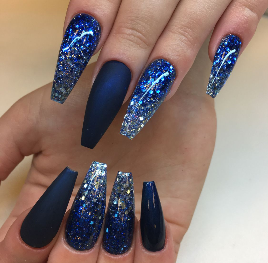 Blue Glitter Acrylic Nails
 pin shesoglorious N A I L $ ♥ in 2019
