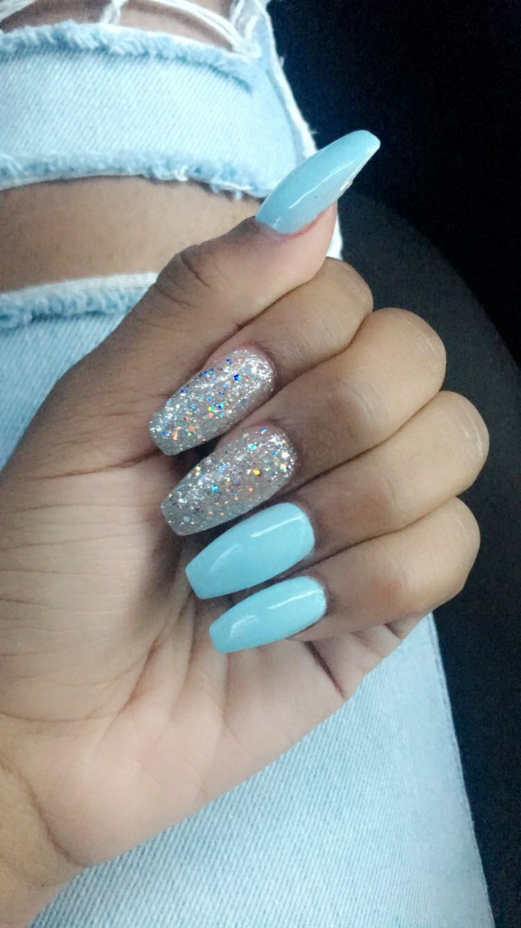 Blue Glitter Acrylic Nails
 The Best and Most prehensive Coffin Baby Blue And