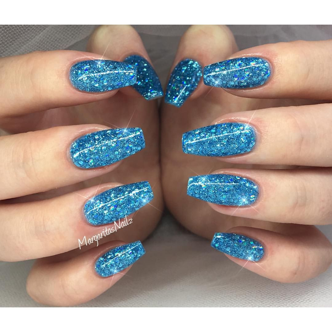 Blue Glitter Acrylic Nails
 Blue glitter nails MargaritasNailz