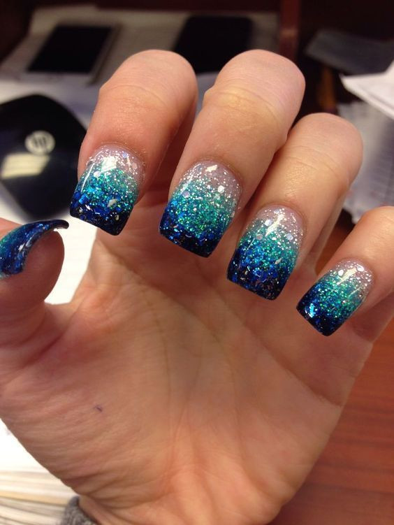 Blue Glitter Acrylic Nails
 gel nail designs for winter glitter 2018