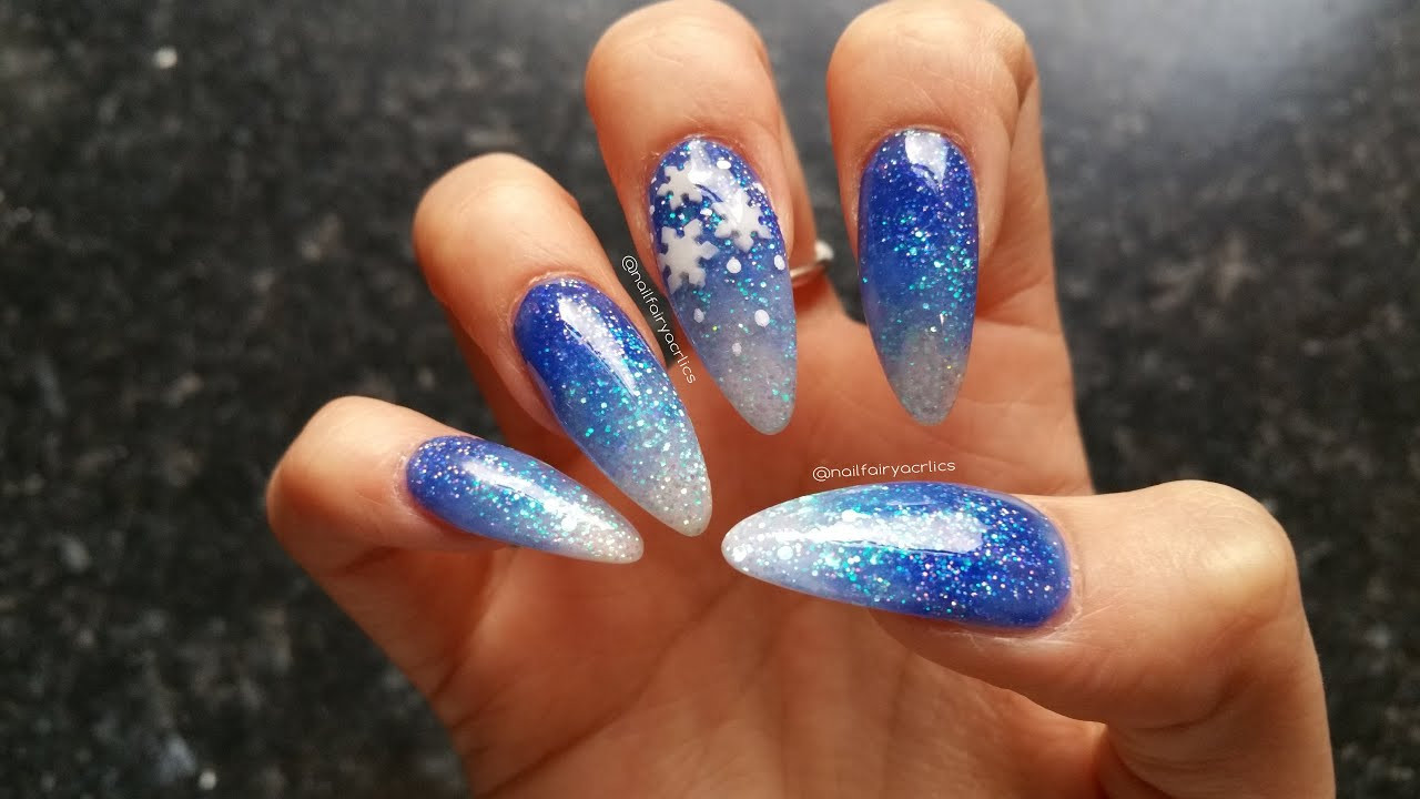 Blue Nails With Glitter
 Acrylic Nails Blue Glitter Gra nt
