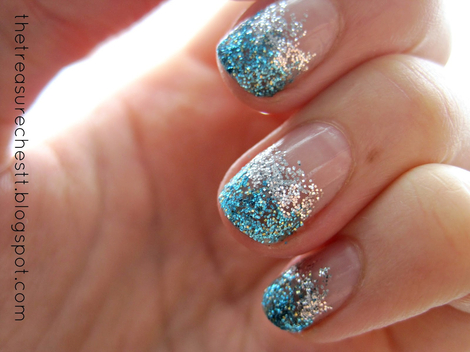 Blue Nails With Glitter
 The Treasure Chest Monday Blues Glitter Ombre Nails