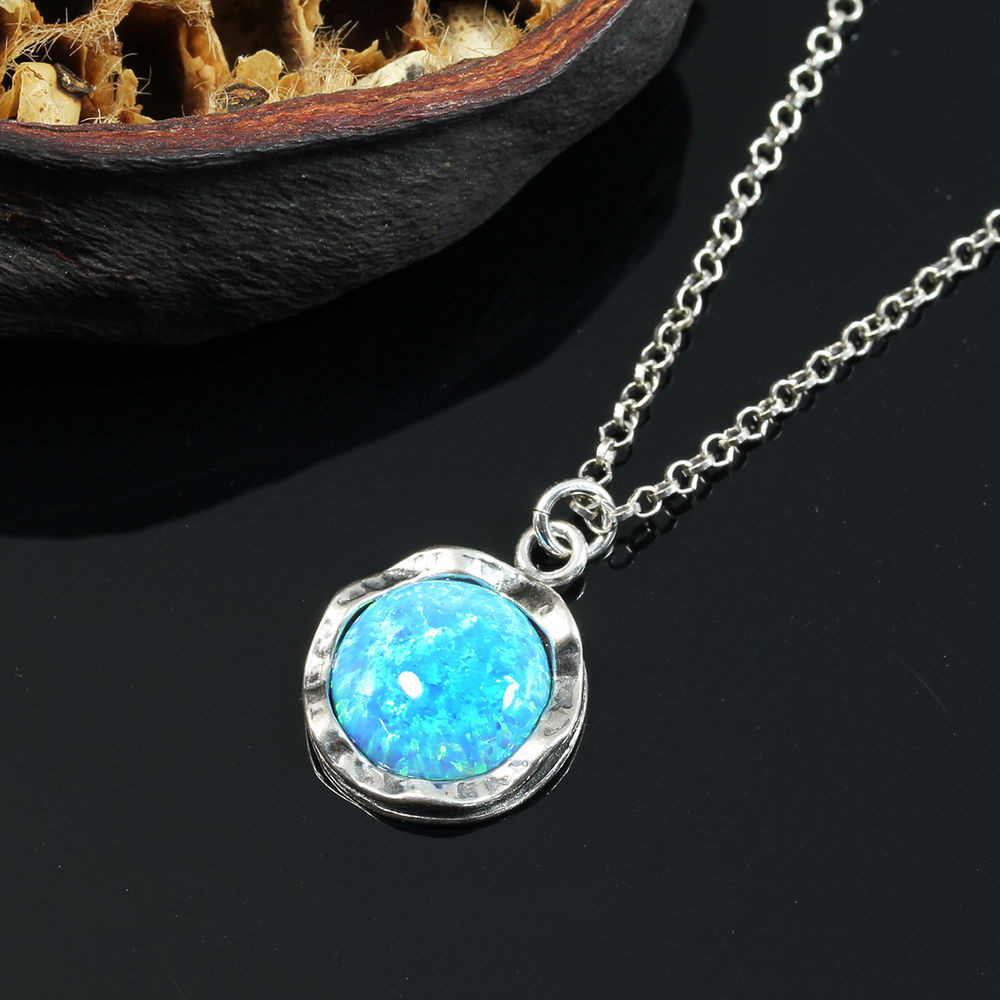 Blue Opal Necklace
 Dainty Blue Fire Opal Pendant 925 Sterling Silver Necklace