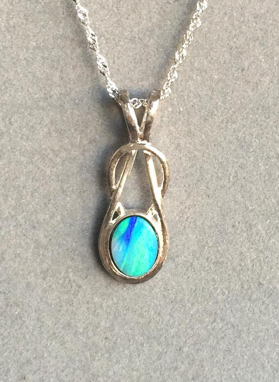 Blue Opal Necklace
 Australian Opal Pendant Blue Green Opal Doublet Pendant