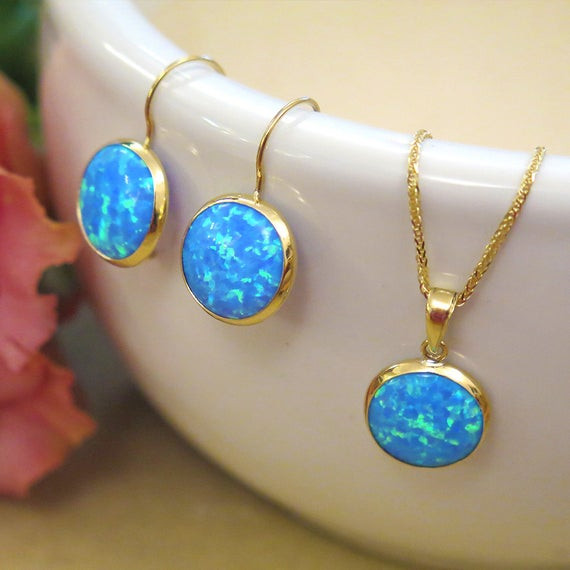 Blue Opal Necklace
 14K Gold Opal Necklace Blue Opal Dainty Necklace Gemstone