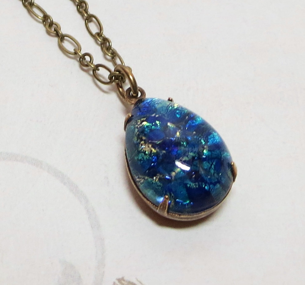 Blue Opal Necklace
 Blue Fire Opal Necklace Pendant Sea Blue by dfoxjewelrydesigns