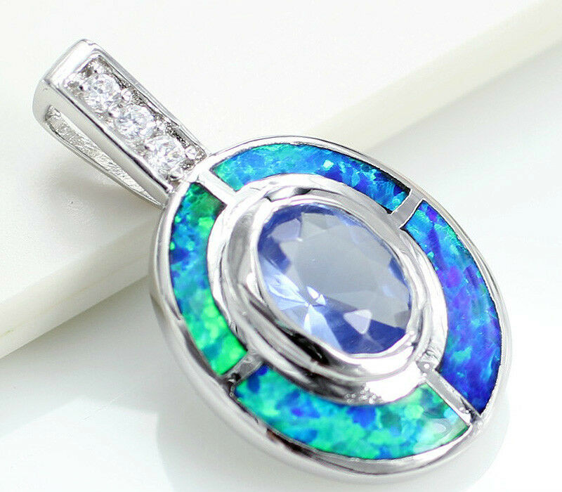 Blue Opal Necklace
 HOT GIFT Blue Sapphire & Australian Opal 925 Sterling
