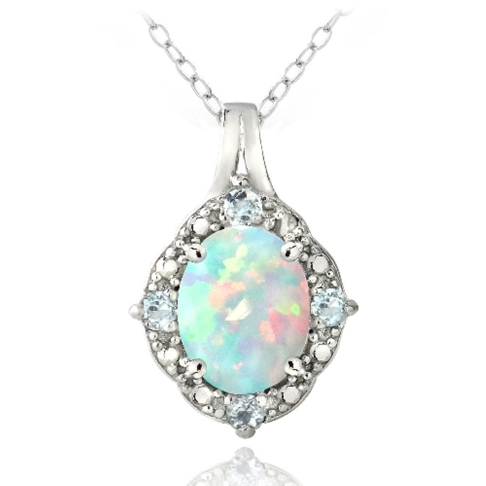 Blue Opal Necklace
 925 Silver Diamond Accent Created White Opal & Blue Topaz