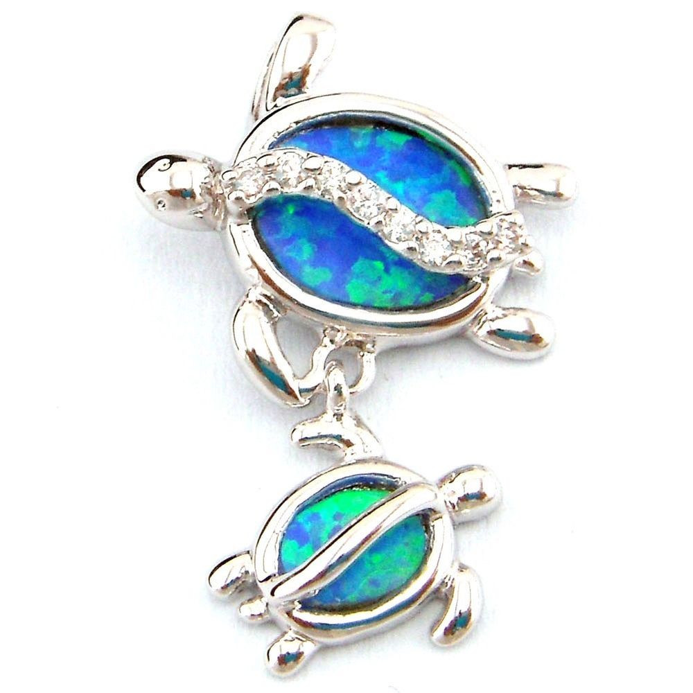 Blue Opal Necklace
 fashion blue opal pendant mother baby turtle pendant